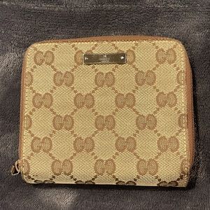 Gucci monogram zipper compact wallet